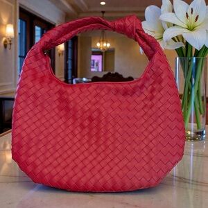MELIE BIANCO Bright Red Woven Women's Vegan Leather Oversized Handbag